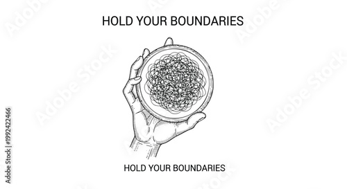 Inspirational quote, boundary setting, motivational phrase, hand holding plate, empowerment symbol, vector illustration
