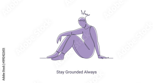Purple human figure, minimalist illustration, stay grounded concept, vector icon