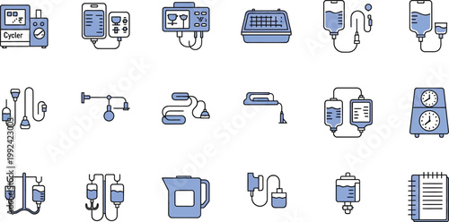 Illustrations of medical dialysis equipment and components Vector