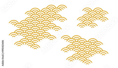 抜けのある不規則な青海波　縁起の良い和柄　和風の背景装飾イラスト　日本の伝統文様　吉祥