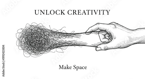 Creative inspiration concept, unlock creativity, hand making space, artistic freedom vector