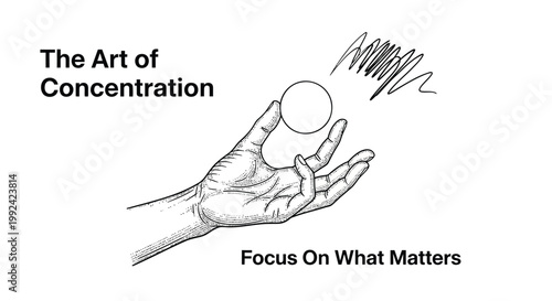 Concentration, focus, mindfulness concept, hand holding ball, inspirational quote