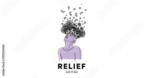 Relief, letting go, stress, anxiety, mental health vector icon