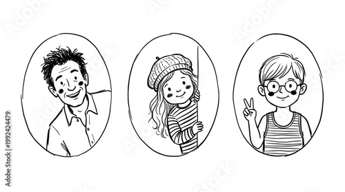 Hand-Drawn Portrait Illustrations of Smiling Diverse Young People in Sketch Style