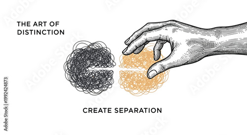 Business concept, creative inspiration, hand separating black and orange scribbles, The Art of Distinction