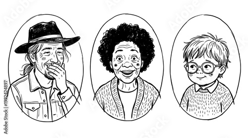 Hand-drawn Portrait Illustrations of Diverse People - Sketch Style Character Portraits