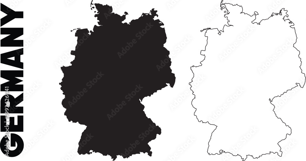 Naklejka premium Germany map vector illustration with black and white outline flat design