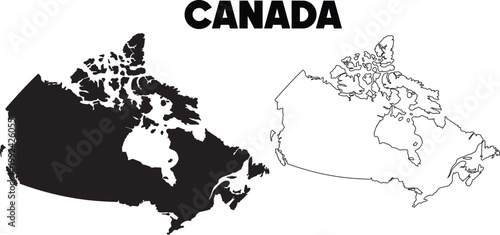 Canada map vector illustration with black silhouette and outline