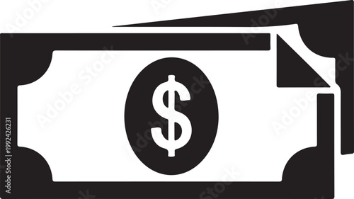 Black and white dollar bill symbol.