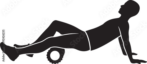 Woman using foam roller for exercise.