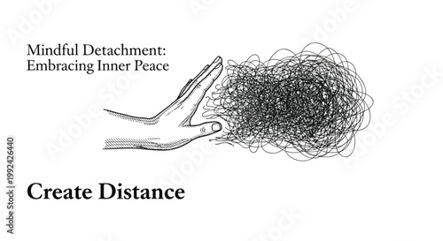 Mindfulness, inner peace, detachment, meditation, emotional release, vector illustration