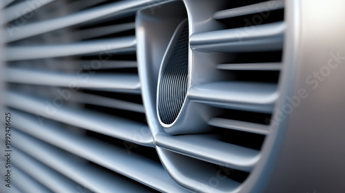 Silver metallic grille detail showcasing precise engineering design and fluid ventilation elements, reflecting modern automotive aesthetic and manufacturing quality