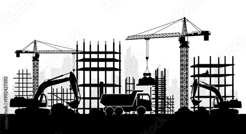 Construction site with heavy machinery.