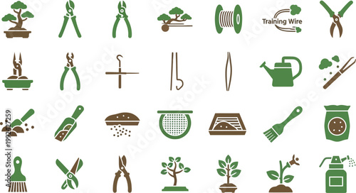 Comprehensive collection of gardening and landscaping tools and plants Vector