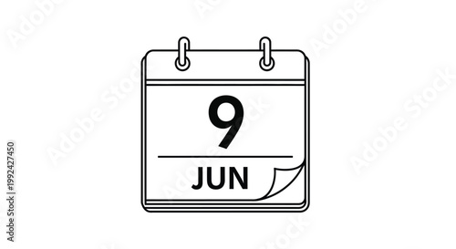 Wallpaper Mural The calendar page displays the ninth of June as a simple linear outline graphic design isolated on a white background for effective time. Torontodigital.ca