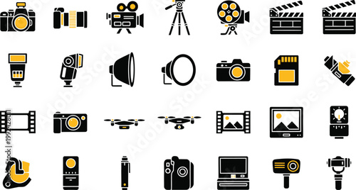Collection of professional photography and videography equipment icons Vector