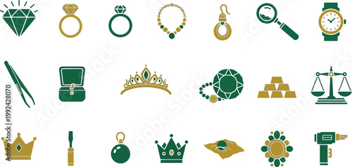 Collection of icons representing luxury, jewelry, and wealth related symbols Vector