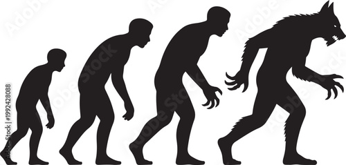 Silhouette evolution from man to werewolf with sharp teeth and claws human desi. black icon drawing vector