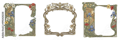 Quadro su tela Art Nouveau Floral Frame - Cadre floral Art Nouveau - Jugendstil-Blumenrahmen -