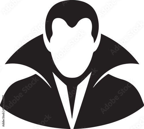 Black silhouette of a vampire with a cape and pointed collar. black icon drawing vector