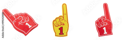 Yellow Foam Finger Number One - Fan Gear for Sports Events, Stadium Competitions, and Team Support - Isolated Giant Foam Hand Cheerleading Prop PNG Asset
