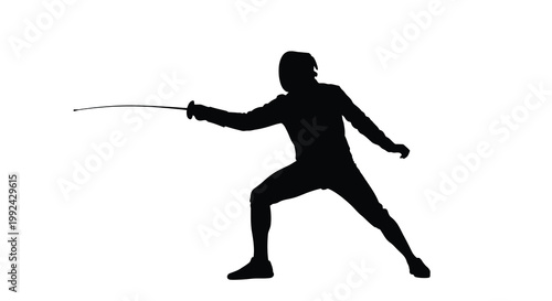 Silhouette of a fencer in action poised with a foil during practice