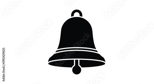 A simple black silhouette of a traditional bell shape