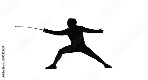 Silhouette of a fencer in an active lunge with a foil