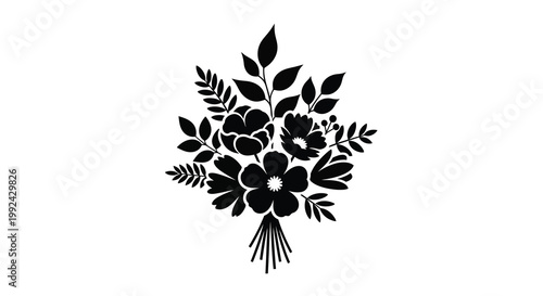 Black floral arrangement a delicate bouquet with stylized leaves and blossoms