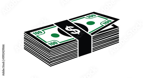 Stack of one hundred dollar bills with a black band illustration