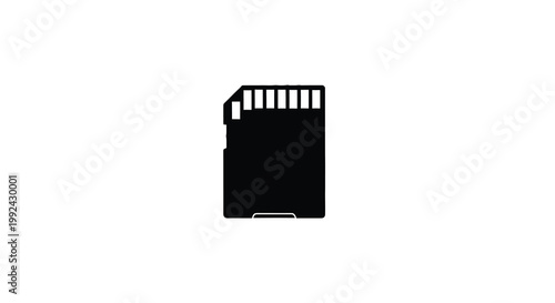 Simple black silhouette of a standard sd memory card on white