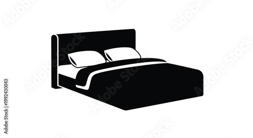 Simple black and white illustration of a double bed with pillows