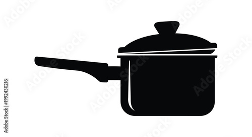 Simple black silhouette of a saucepan with a lid and long handle