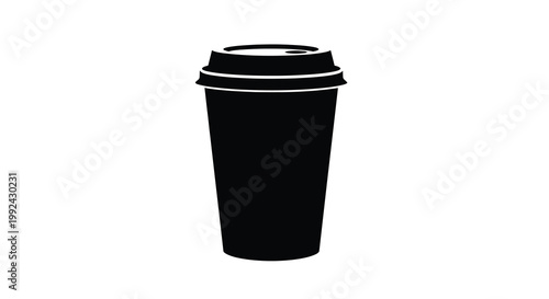 Simple black silhouette of a disposable coffee cup with a lid