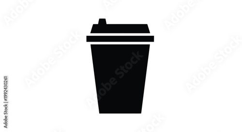 Simple black silhouette of a disposable coffee cup with a lid