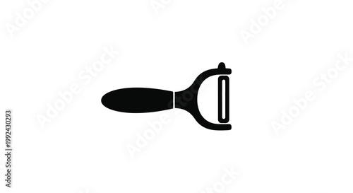 Simple black silhouette of a kitchen vegetable peeler on white