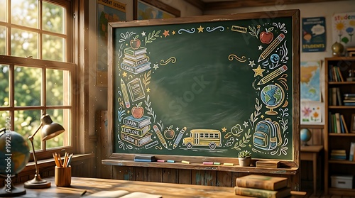 Creative Back to School Classroom Scene with Modern Learning Environment Illustration