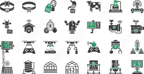 Collection of icons representing various smart home and automation technologies Vector