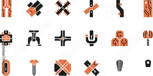 Various types of woodworking and timber joint connectors illustrated Vector
