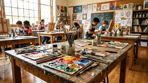 Creative Back to School Classroom Scene with Modern Learning Environment Illustration