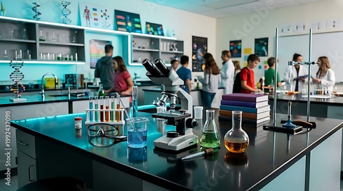 Creative Back to School Classroom Scene with Modern Learning Environment Illustration