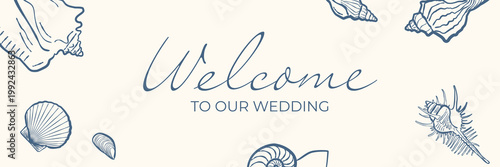 Welcome Wedding Banner with Seashell Decorative Elements