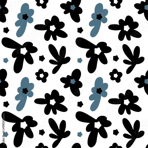 Flower pattern. Seamless print. Floral vector design in doodle style in black gray color. Minimalist abstract background for wrapping paper fabric