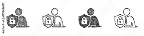 Sketch cybersecurity specialist icon design set
