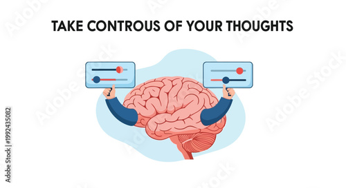 Brain control, thought management, mental health icons, vector illustration, psychology concept