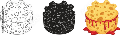 Set of cheese icons outline silhouette and illustration with dripping sauce perfect for food concepts