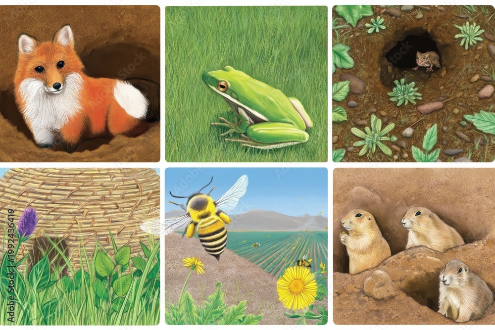 Fototapeta premium Wildlife in a Natural Habitat Shows Various Animals and Plants During a Sunny Day