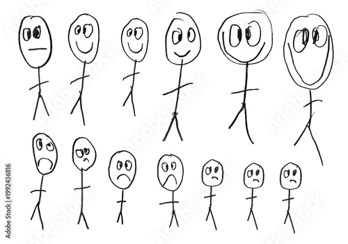 hand-drawn stick figures kids drawing of a stick figures with expressions