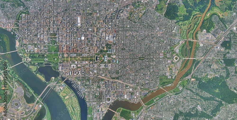 Fototapeta premium ashington DC Aerial Satellite View, USA