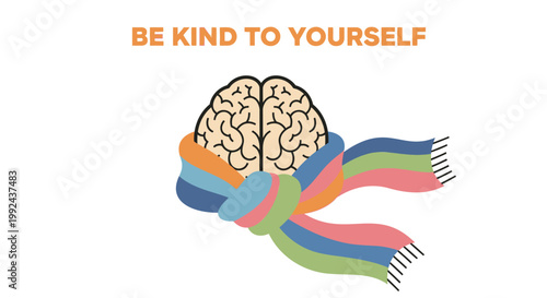 Brain, colorful brain, mental health, self care, vector illustration